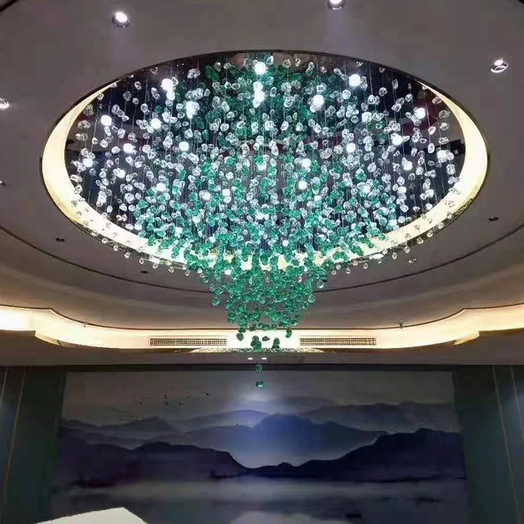 Hot Sale Indoor Decoration Custom Villa Hall Hotel Green LED Pendant Light Modern Crystal Chandelier