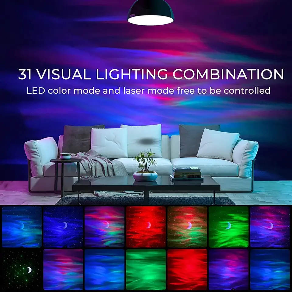 Galaxy Aurora Projector LED Northern Lights Star Projector 6 White Noise Starry Moon Light with Speaker for Kids Gift Bedroom
