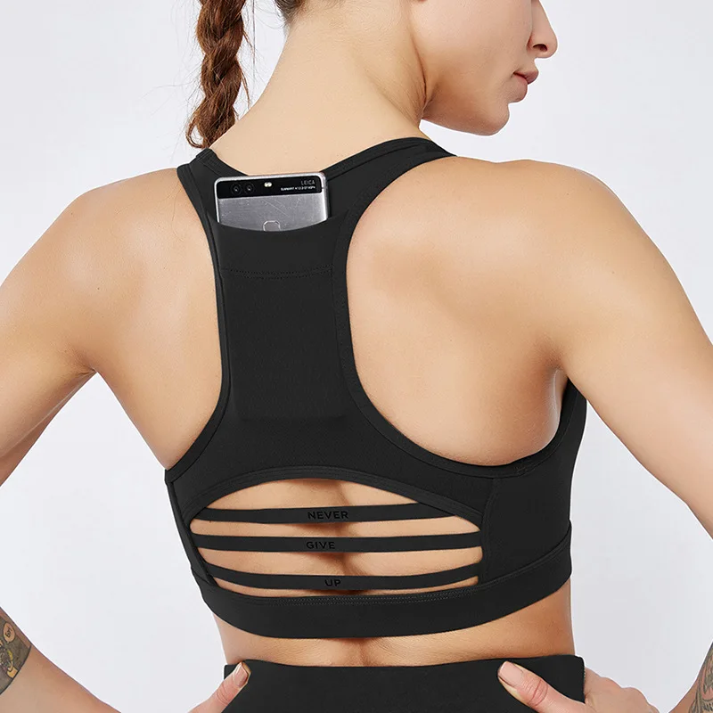 Sexy Sports Bra with Phone Pocket Racerback Sports Bras Mesh Ropa De Gimnasio Para Mujer Yoga Wear Fitness Clothing