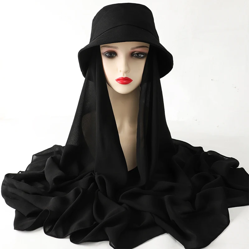 New Arrival Top Sale Malaysia Women Shawls Wear Chiffon Instant Hijab With Fisherman Hat Suit