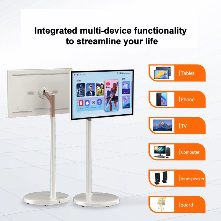5H/9H Long Battery Life 21.5 24 27 32 inch Android Smart Interactive Touch Screen Mobile Wireless Portable TV on wheels