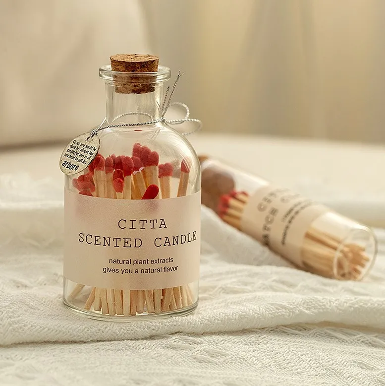 wholesale customized logo colored long safety matches in glass bottle