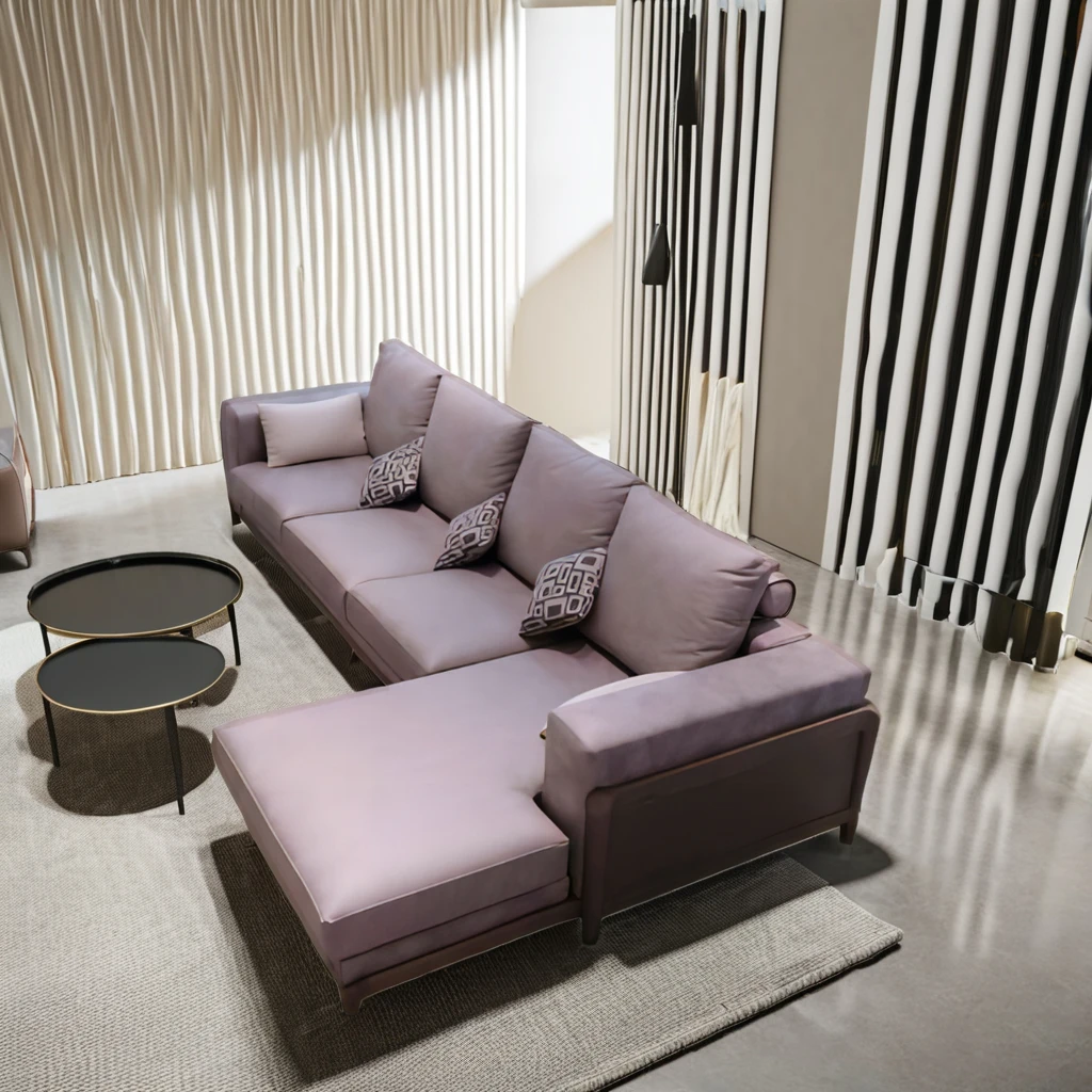 Huahe HK16031 Living Room Furniture Set ISOLA Simple Modern Italian Solid Wood Corner Sofa & Concubine Bed Durable Stylish Sofas