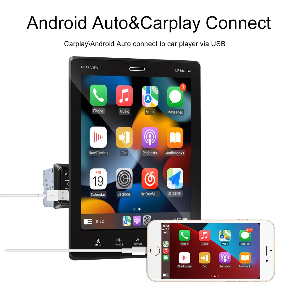 Android Auto Car Stereo Radio 9.5' Vertical Screen Car Radio For Tesla Style D-Play MP5 Car Player BT FM TF USB