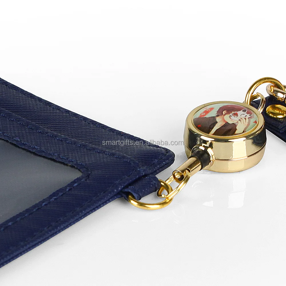 High Quality Leather ID Credit Card Name Badge Holder Case with Lanyard, Wholesale PU Leather ID Card Holder for Business