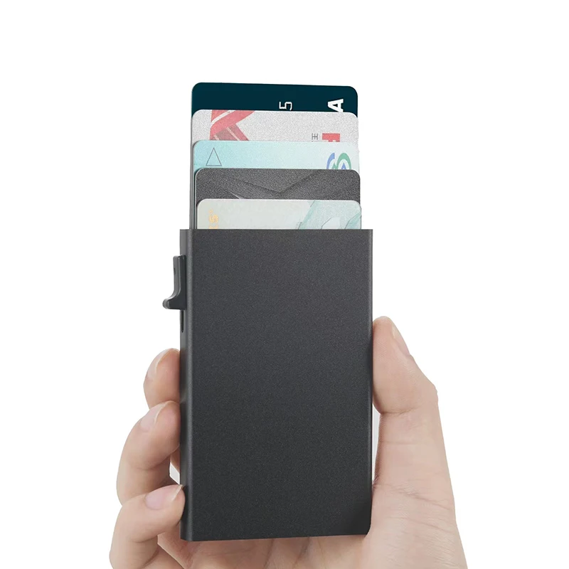 Wholesale automatic aluminum minimalist pop up credit card holder rfid wallet manufacturer