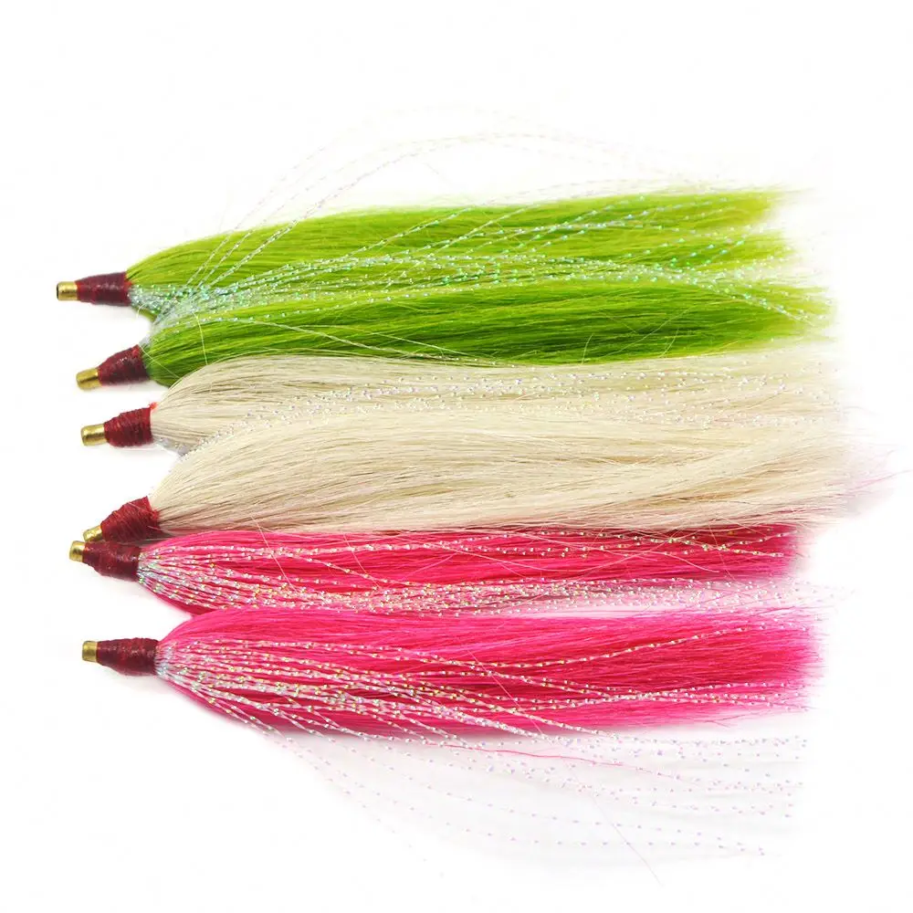 3 colors 4inch Fishing Bucktail Teasers Fishing Lures Saltwater Fishing Cod Bucktail Slide Teaser Hooks Fluk rigs
