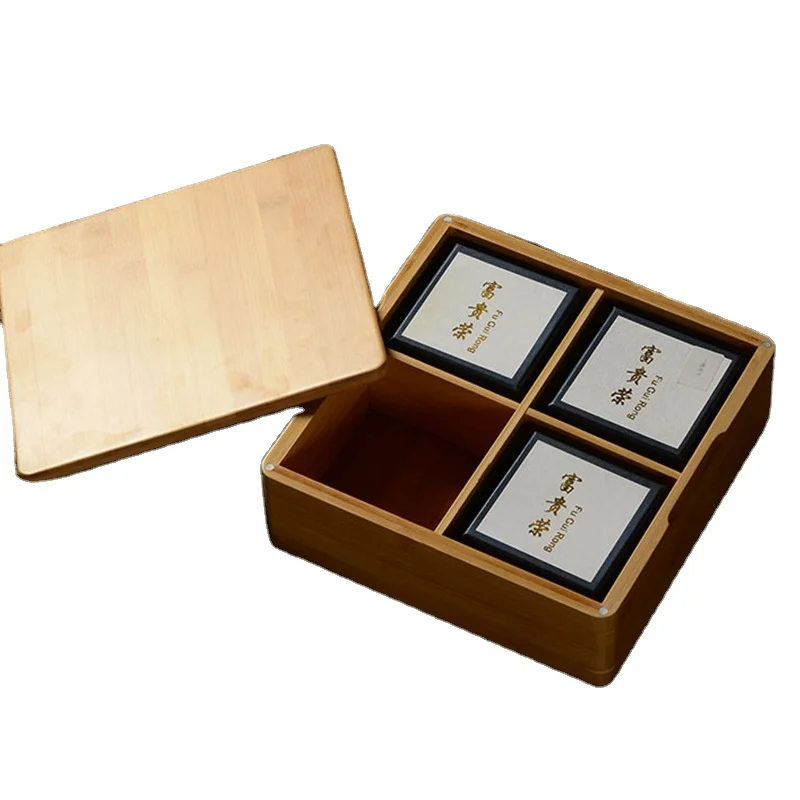 New Design!! High Grade Magnet Wood Box Tea Packaging Stock Square Bamboo Wood Gift Storage Box Solid Wood Mooncake Box