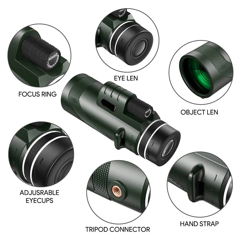 40x60 80x100 Monocular Telescope with Phone Adapter & Tripod  Waterproof low light Night Vision for Smartphone