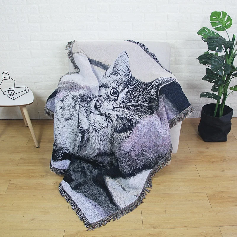 Custom Polyester Soft Solid Jacquard Woven Tapestry Promotional Throw Blanket