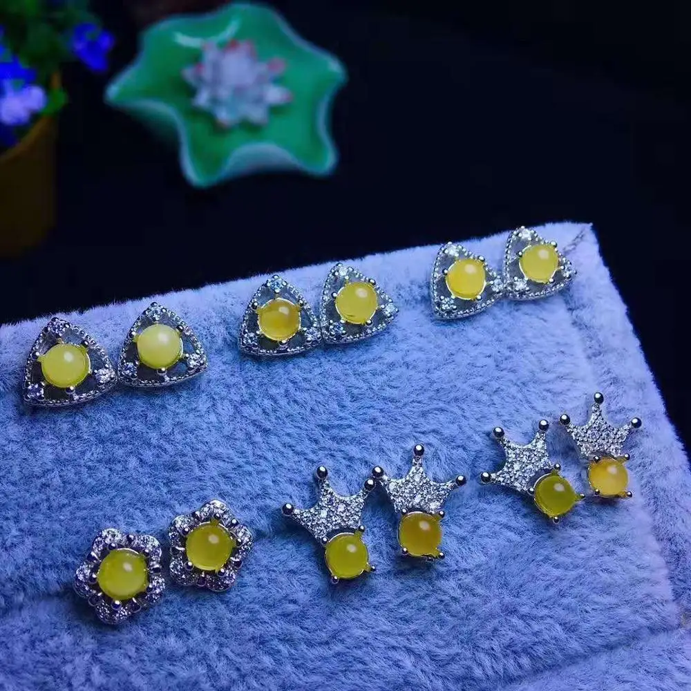 
5mm Beeswax Amber earrings fashion silver jewelry 925 sterling ear rings 