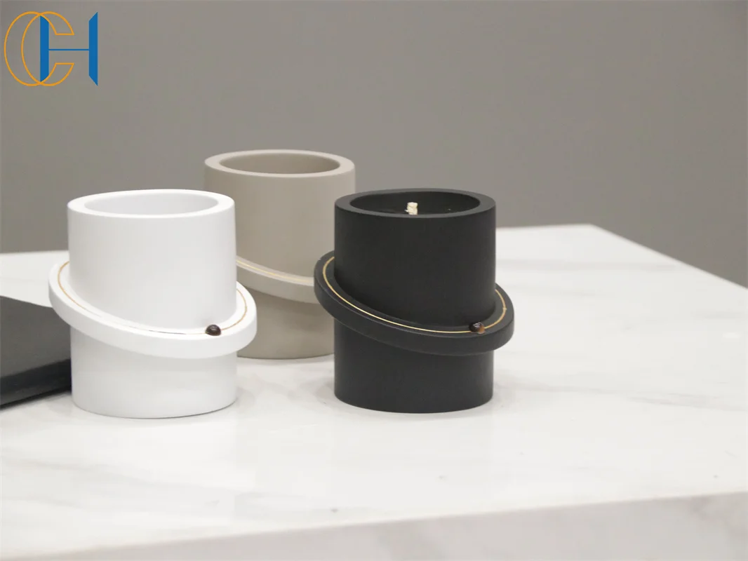 C&H Black  and White Luxury Silicone Mold for Cement Candle jar Creative Design Modern Concrete Cement candle jars Candle Vessel