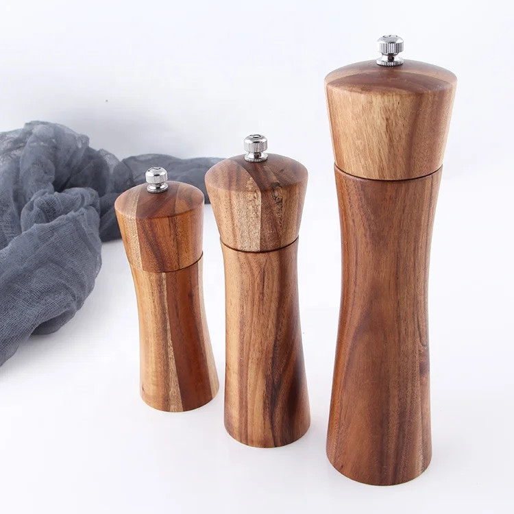 Factory Price Solid Wood Body Salt And Pepper Shaker, with Ceramic Grinder Manual Salt And Pepper Mill Set