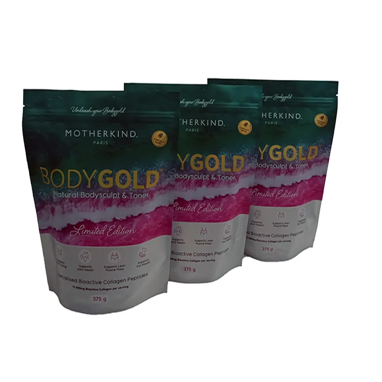 Голографические пакеты с матовой печатью на молнии для биоактивных коллагеновых пептидов