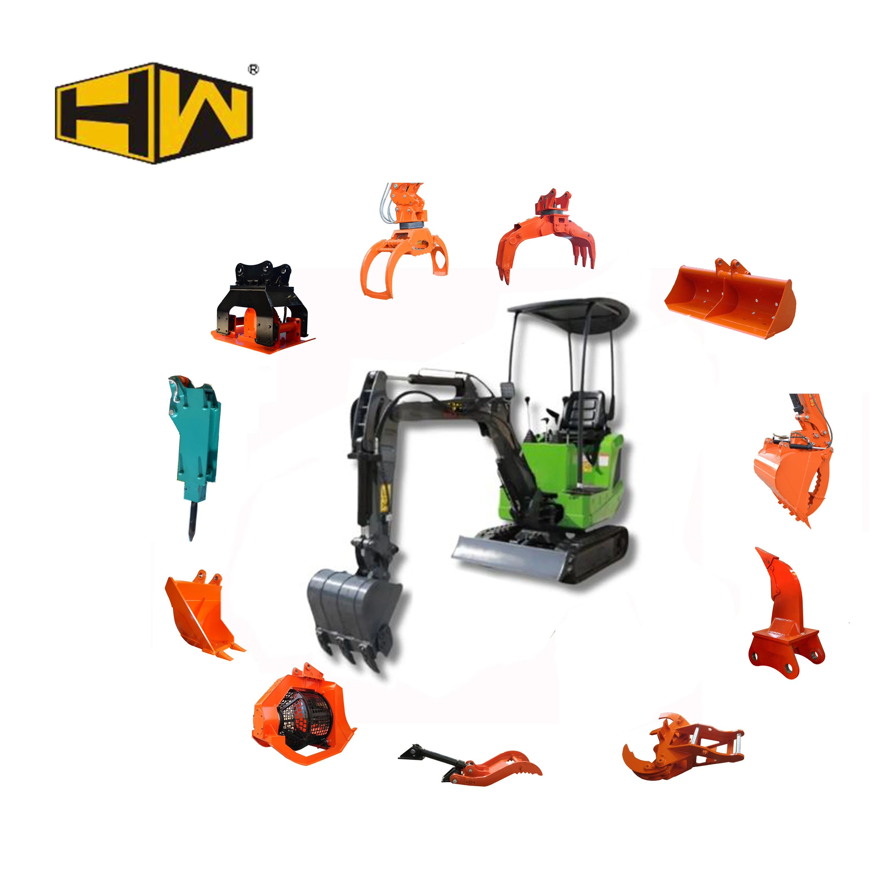 HW Hongwing  Industrial Earthmoving Machinery Crawler Mini Excavator Parts Small Mini Excavator 1 Ton 2 Ton Mini Excavator