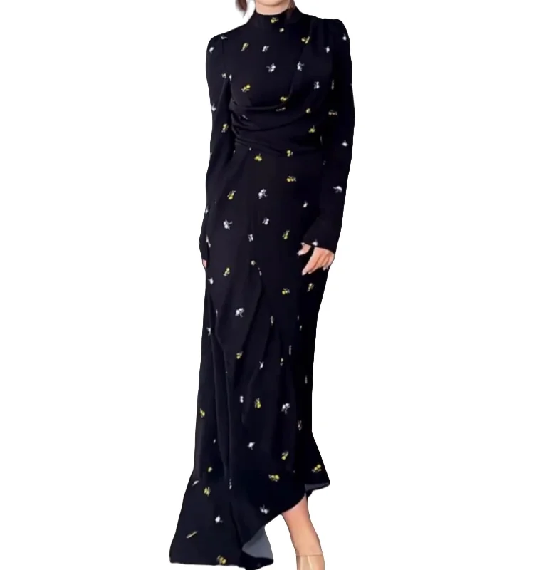 New Fashion Modest falbala Long Sleeve Dress with Fruit Print in Stock for Dubai Middle East Arabia women muslim jellabiya