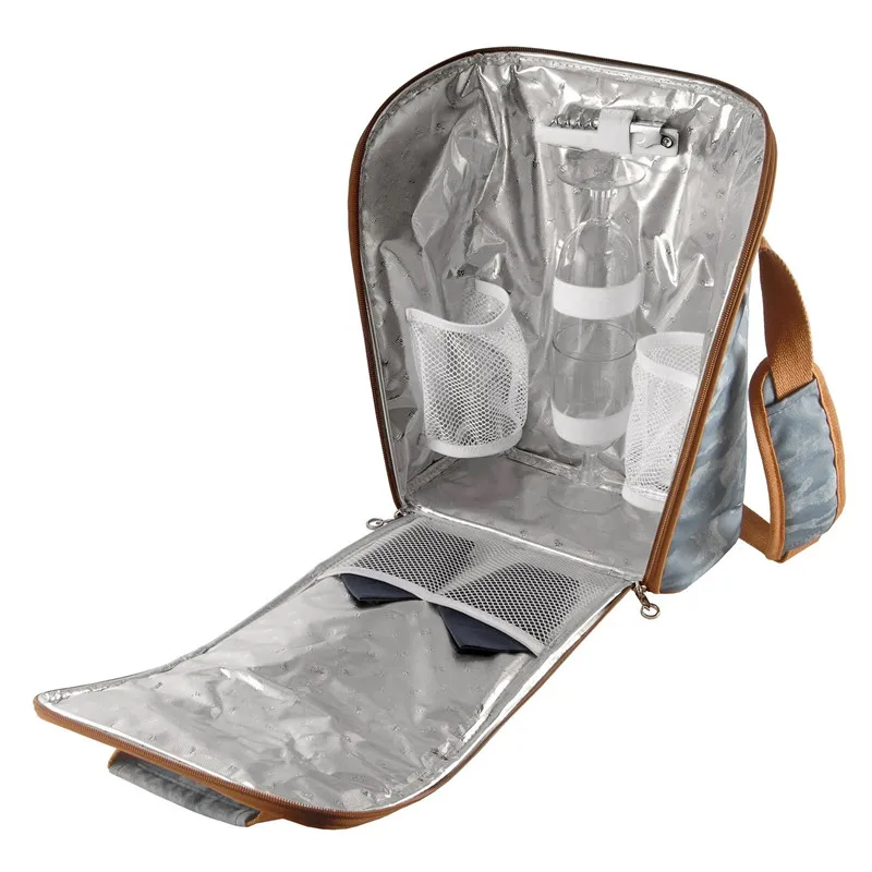 National Outdoor Blue and Brown Picnic Wine Tote Cooler Carrier Bag