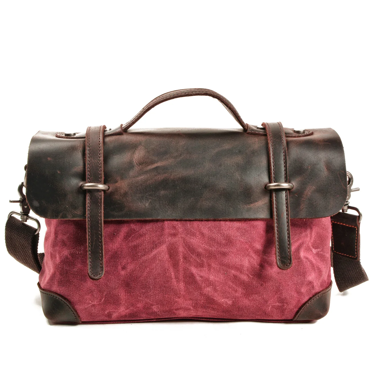 
Fashion crossbody bag men crazy horse leather canvas laptop office briefcase retro men s bag 