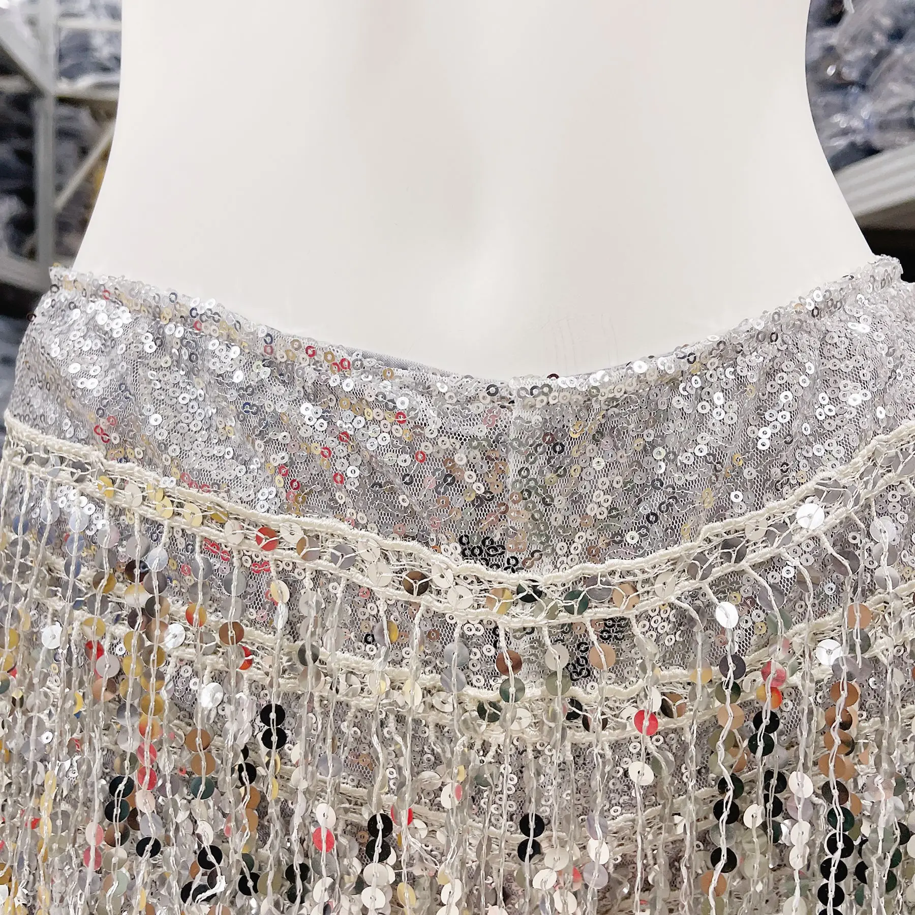 King Mcgreen start Hot selling Women Sequin Towel Bead Waist Chain Fringe Women Sexy Belly Dance Transparent Dresses