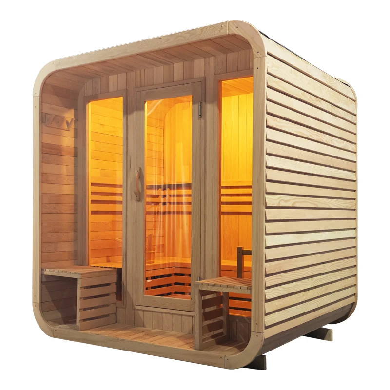 Europe New Popular Square Steam Sauna Cabin Wooden Cube Outdoor Sauna with Electric Stove