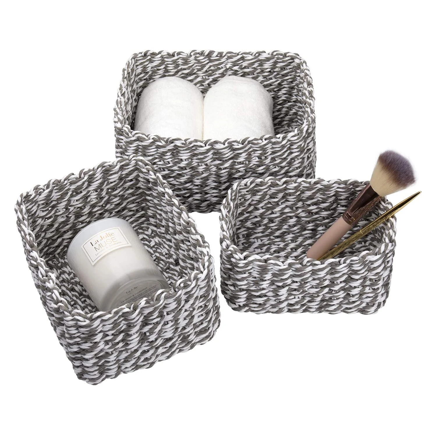 Тканые корзины для хранения корзина из переработанной бумаги органайзер разделитель шкафов ящиков полки комодов набор 3 серых и