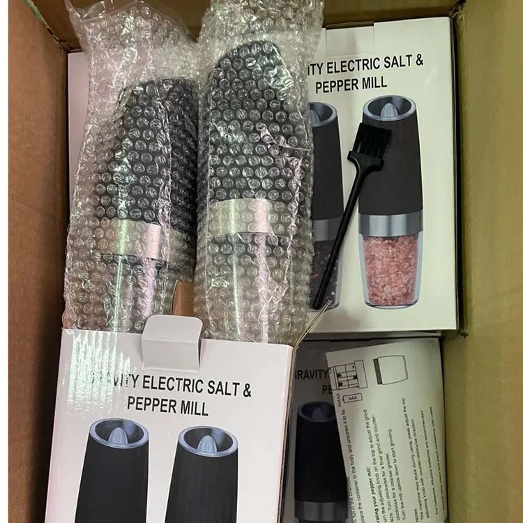 Gravity Electric Pepper and Salt Grinder Set, Adjustable Coarseness, Battery Powered with LED Light One Hand Automatic Operation