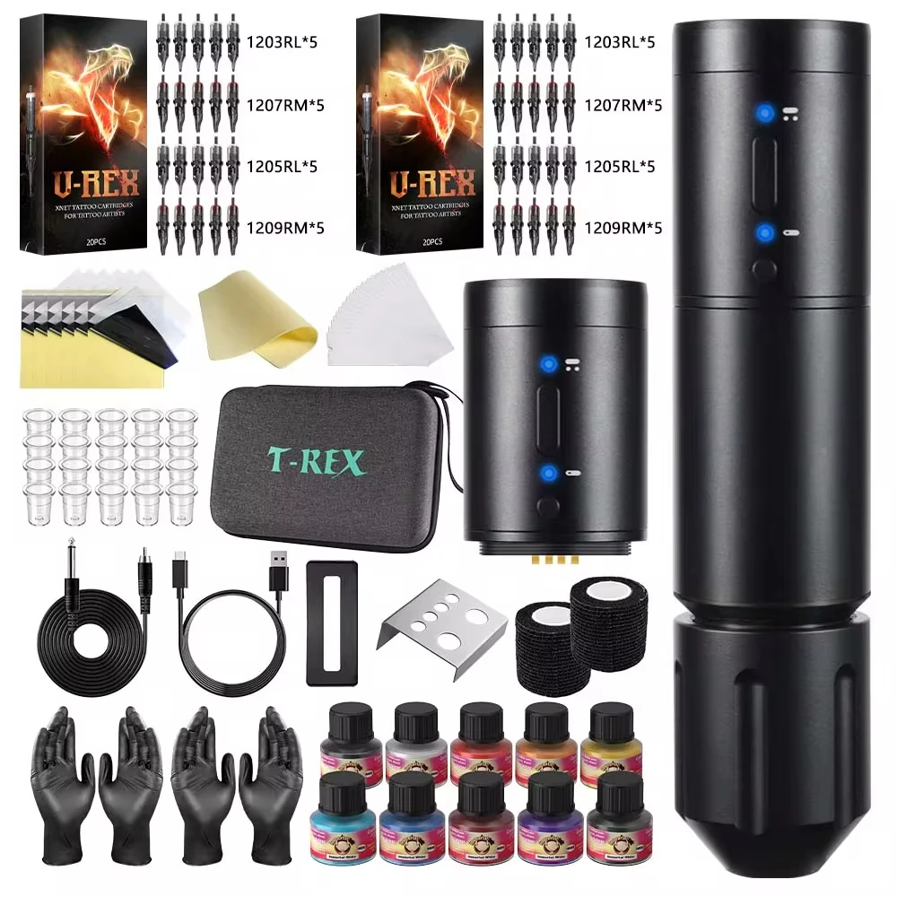 XNET Wireless Tattoo Pen Machine Complete Full Kit Set with 40pcs Tattoo Cartridge Ink Tattoo Supply Accessories for Beginners