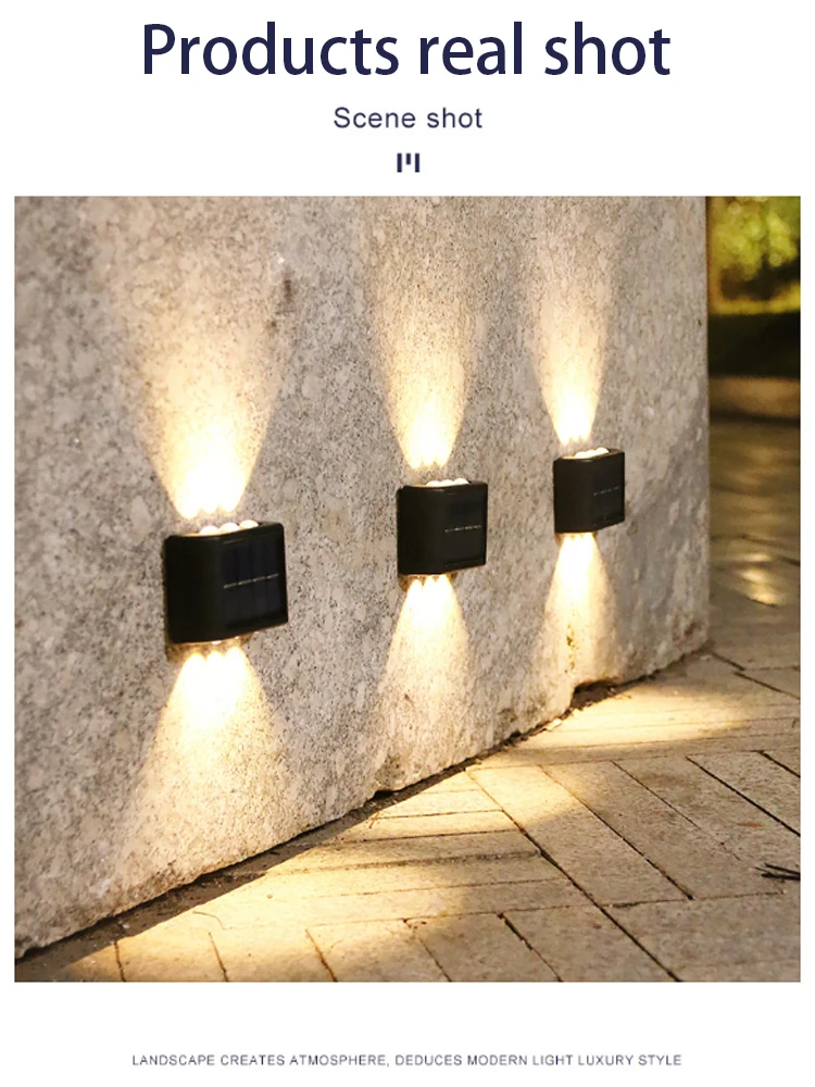 HSX Outdoor Super Bright Ip65 Waterproof Household Garden Yard Decoration Lighting Up Down Luminous 6 Led Solar Wall Lamp Light