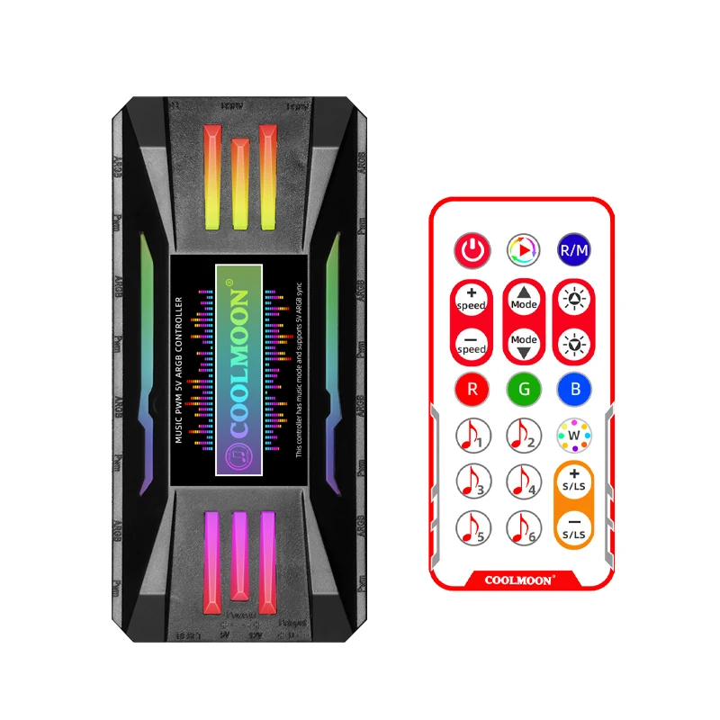COOLMOON New Trend Gaming Computer Music Rhythm ARGB Controller PC Accessories Remote Control Case Support PWM 5V 3PIN  Fan Hub