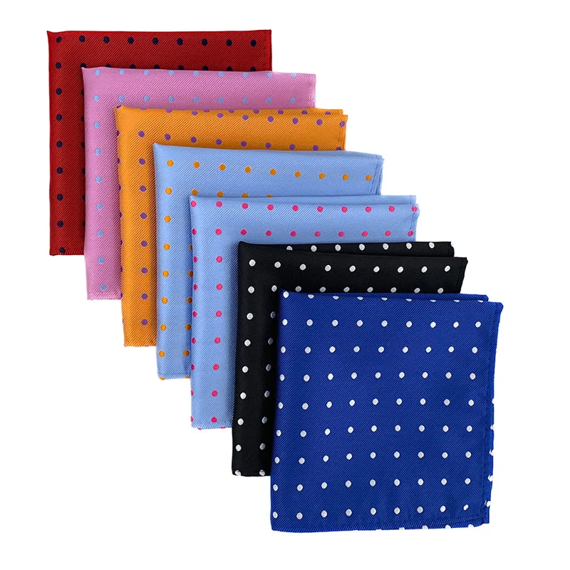 China Moderate Prices Mens Pocket Square 25x25cm Colorful Dots Handkerchief 100% Polyester Pocket Square