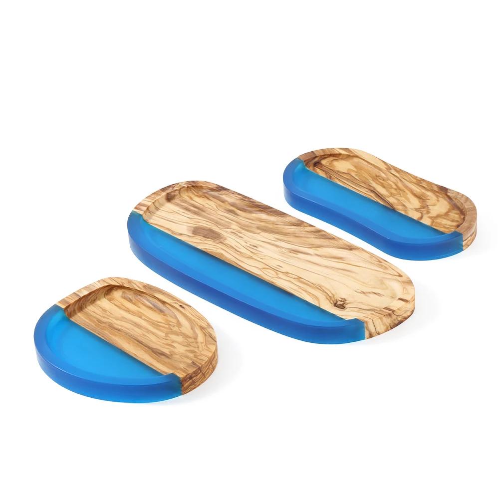 High quality wooden with Graceful grain, Olive wood epoxy resin food dessert plate