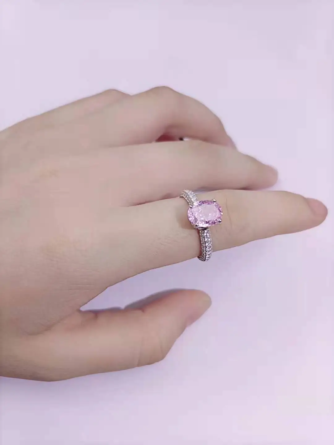 ZHF Jewelry Pink high carbon diamond ring Support drop shipping and trace the source of gems