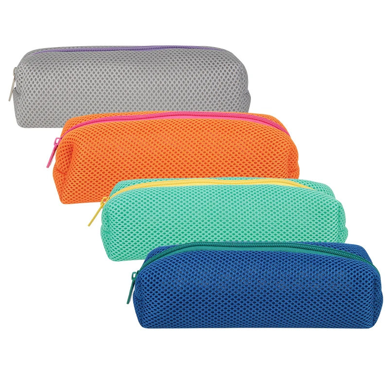 Customized Boys Girls School Supplies Pen Bag Pouch Large Capacity Contrast Mesh Pencil Case