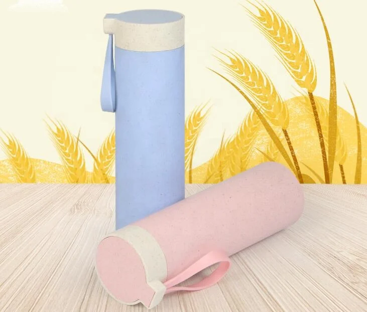 hotsale Eco-friendly Wheat fiber portable with glass liner bottles drink cups custom logo