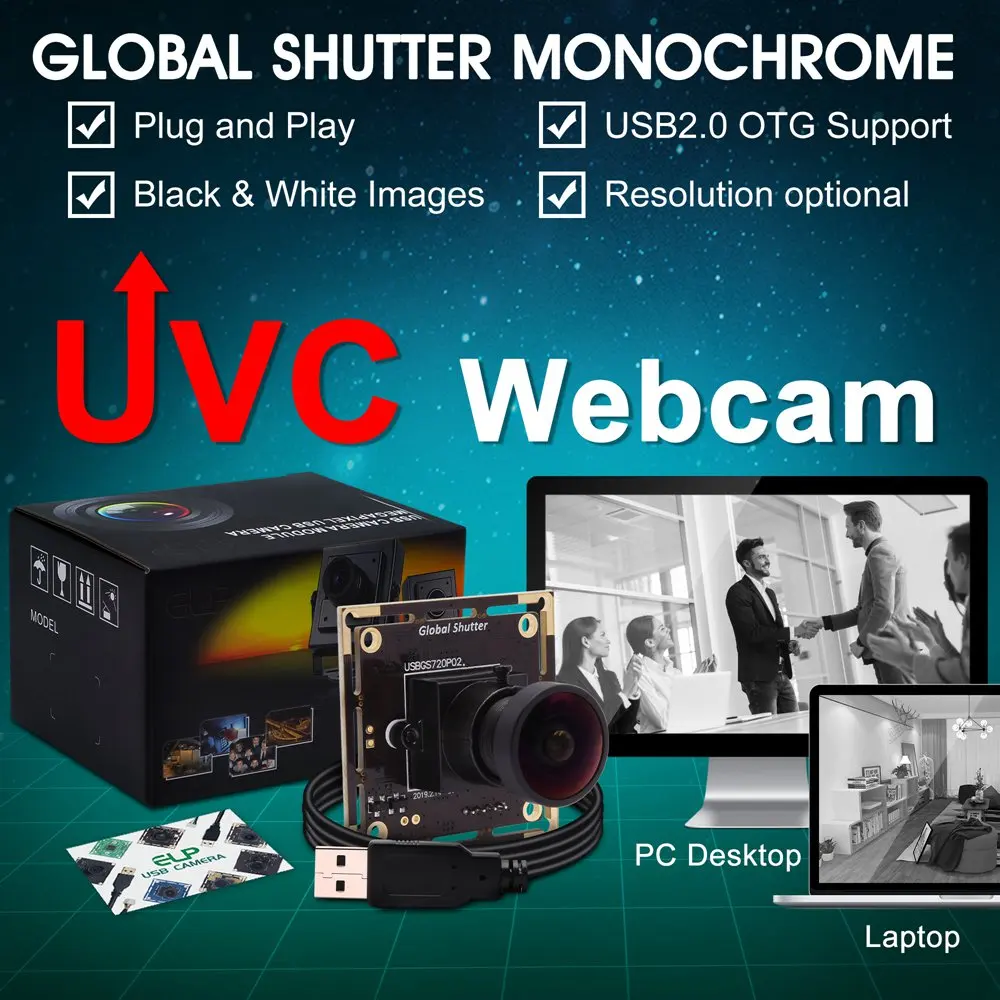 ELP Wide Angle HD Global Shutter USB Camera Module MJPEG 60fps 1280*720 Aptina AR0144 Webcam for Mac Linux Android Windows