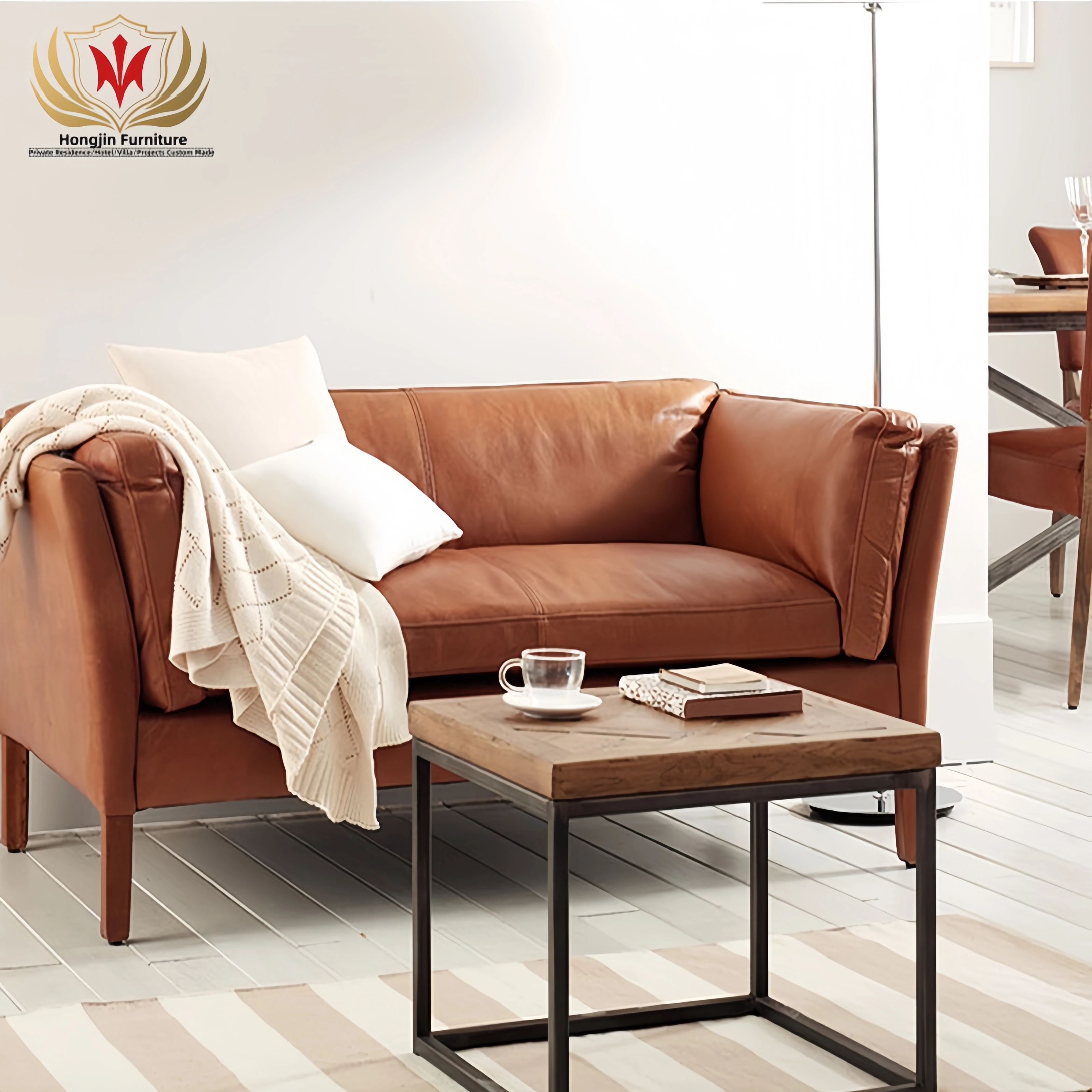 HJ HOME Aviator Sitting Furniture Hotel  Bar Industrial Classic Cafe Sofa Set Vintage Leather Sofa