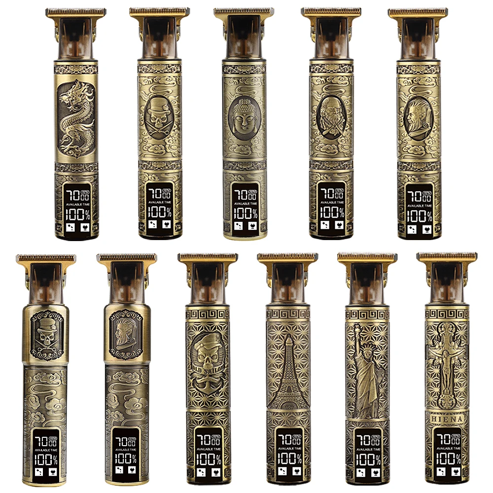 Professional LCD Hair Clipper For Men Rechargeable Hair Trimmer Machine OEM Power Time Charging  Electric Clipper vintage t9