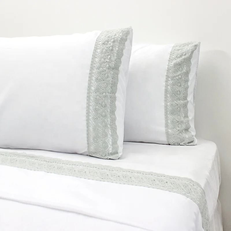 Aoka Wholesale Oeko-Tex Luxury King Size Crochet Lace Design Comfortable Microfiber Bed Sheet Bedding Sets