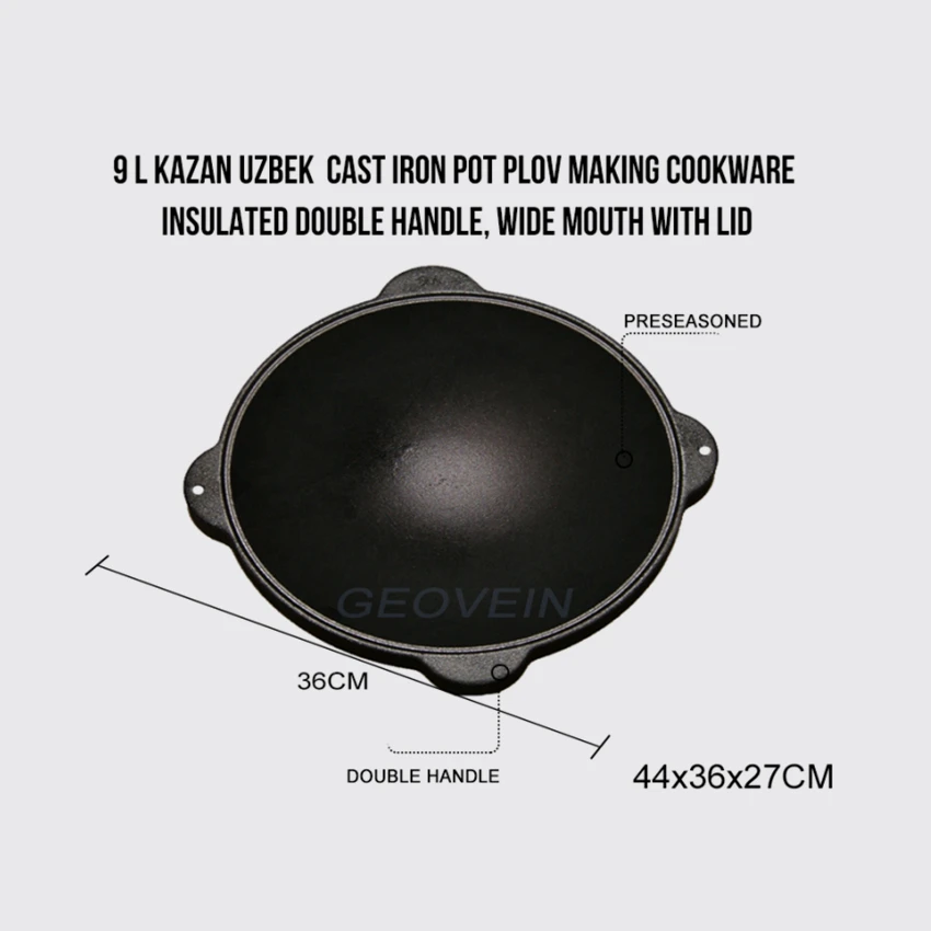 22 L Cast Iron Kazan Uzbeki Tatar Dish Plov Pot For Camping Cooking