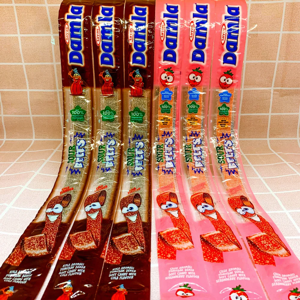 SPECIAL LONG TO 45CM MIX FRUIT FLAVOR SOUR BELTS 8 PIECE IN ONE BAG SOUR STRIPS