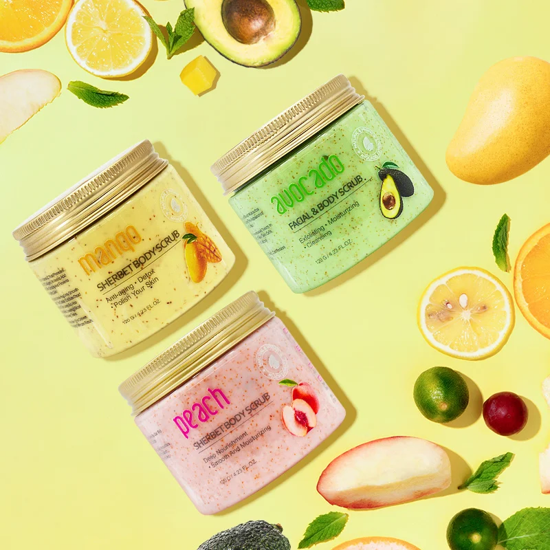 3 Pack Whitening Exfoliating Mango Peach Avocado Bodyscrub Supplies Natural Vegan Shea Butter Skin Care Body Scrub