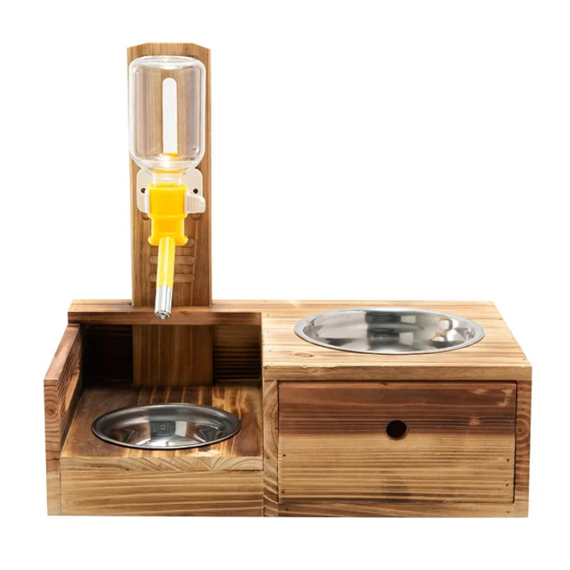 Elevated Dog Bowl Multifunction Wood Elevated Pet Bowl Cat And Dog Food And Water Stand Pet Feeder Bowl Water Bottle