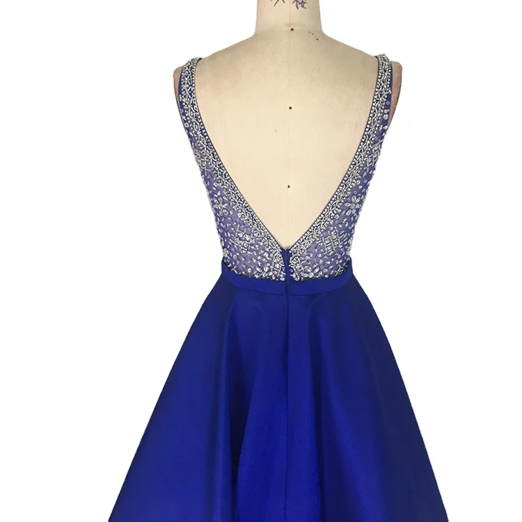 Sexy V neck backless long royal blue prom dresses for formal evening party