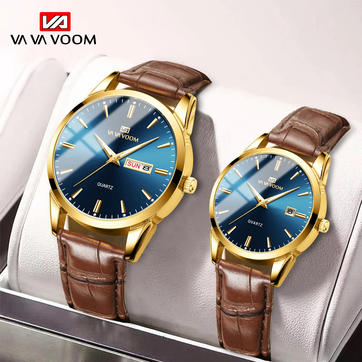 VAVA VOOM Wholesale Cheap Classic Leather Strap Waterproof Couple Watch for Casual Women And Men Custom Logo Calendar Hand Watch