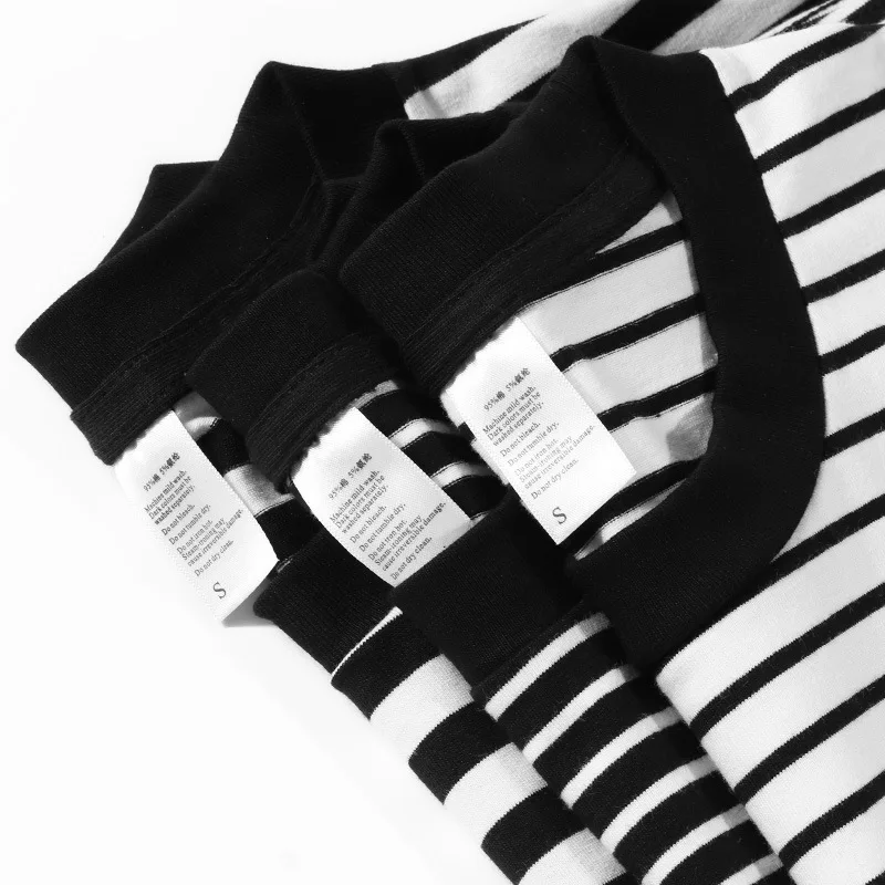 95% Cotton 5% Elastane Classical Wear Black White Fashion Stripes Men Striped T Shirt