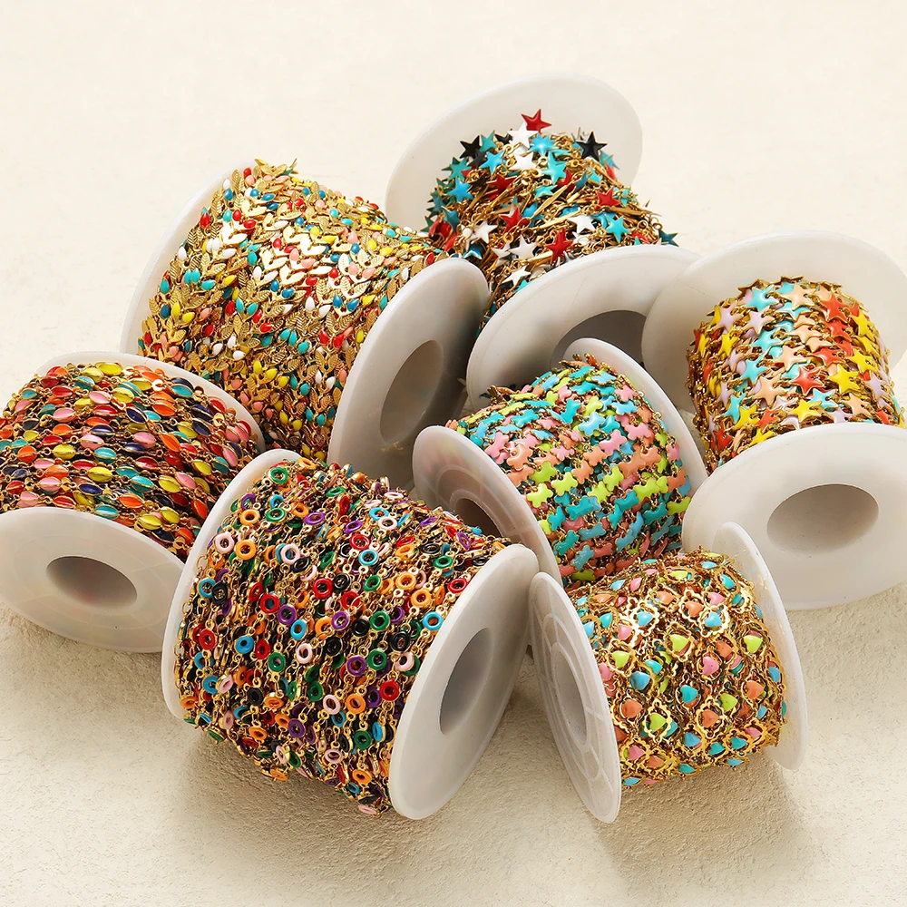 1 Meter Gold Plated Stainless Steel Enamel Heart Star Cross Chains DIY Necklaces Findings Jewelry Bracelets Making Accessories