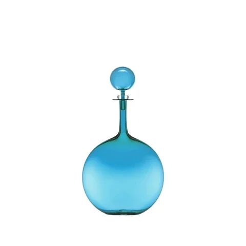 Custom Made Hand-blown Lead-free Blue Glass Wine Bubble Shape Decanter With Glass Stopper