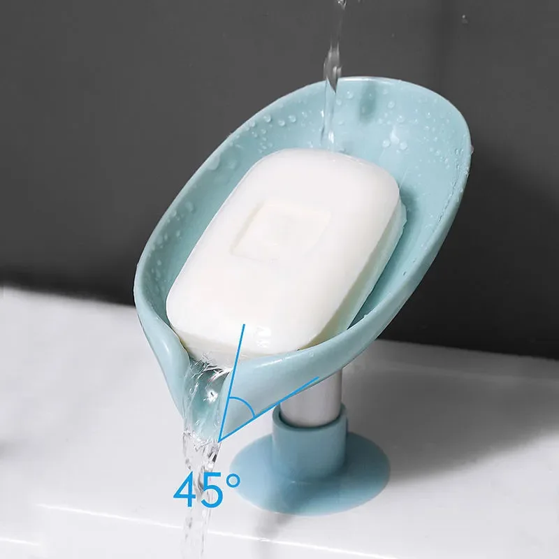 Leaf-shaped Bathroom Soap Dish Double Row Hole Draining Vertical Suction Cup Kitchen Tableware Sponge Storage Tray Bathroom