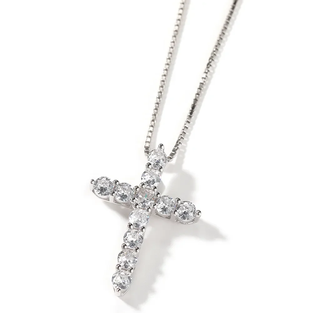 Cheapest Hip Hop 925 Sterling Silver Women Blue Pink Green 3mm Vvs1 Moissanite Diamond Box Chain Mens Cross Pendant Necklace