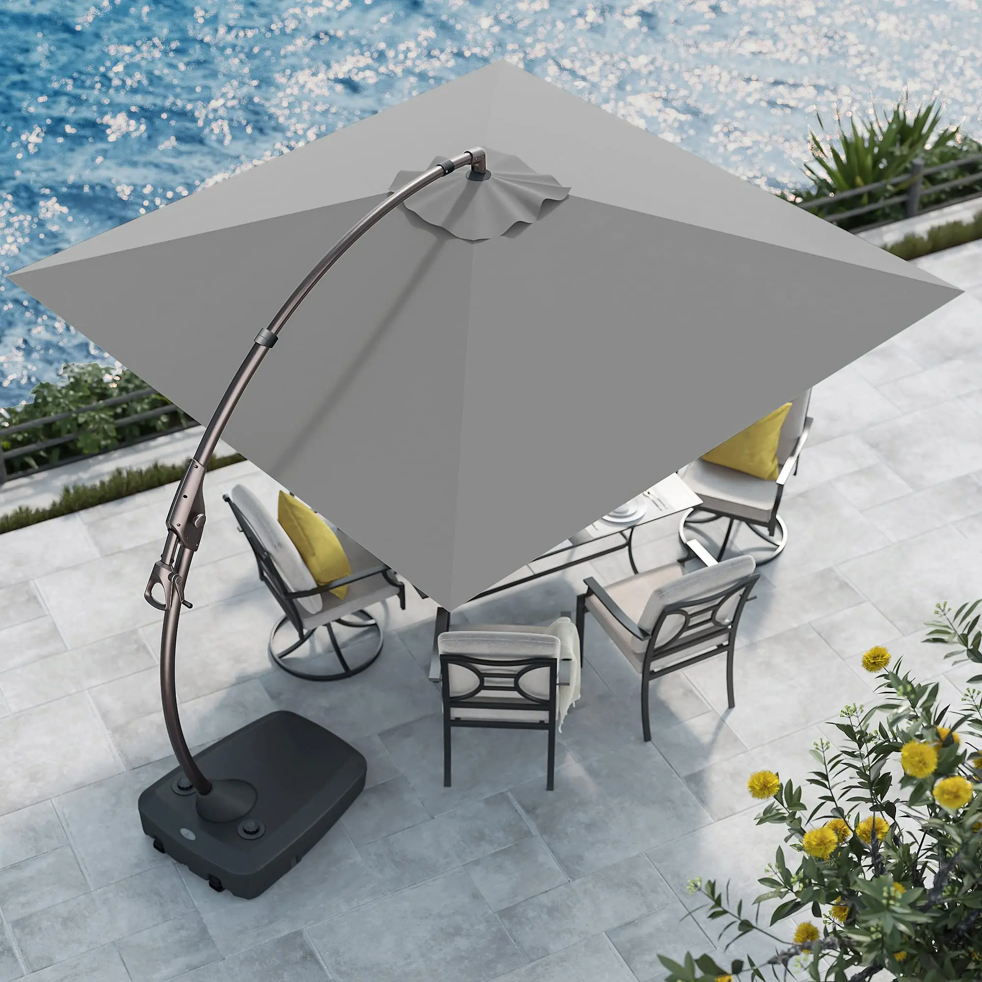 Grand patio Deluxe Patio Umbrella Curvy Aluminum Cantilever Umbrella with Base Round Large Offset Umbrellas for Garden Deck Pool